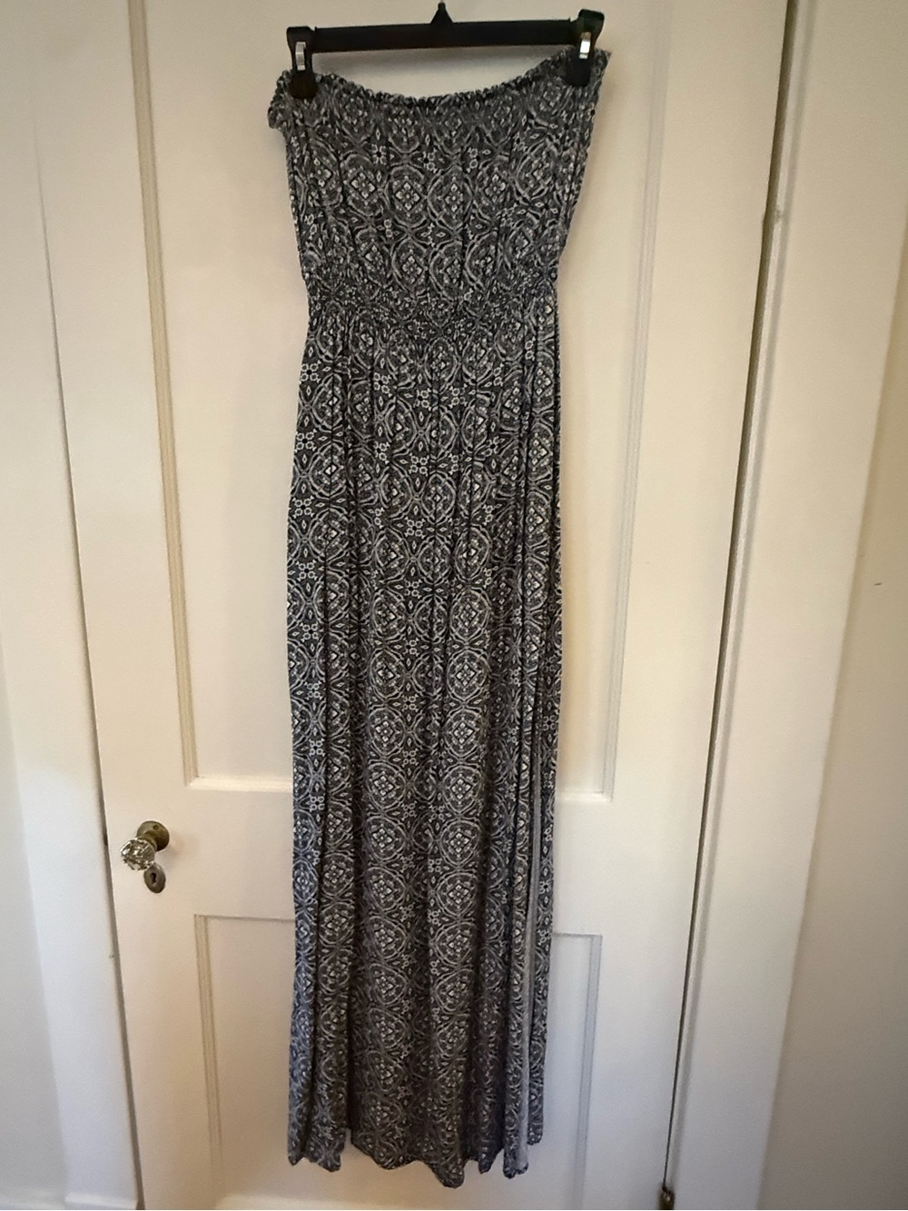 O'Neill Black and White Strapless Printed Maxi Dress